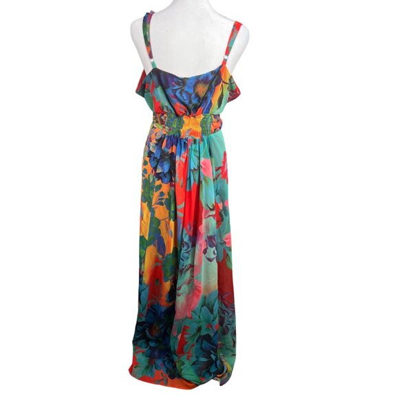 City Chic Maxi Hot Summer Days Floral Print Coral Sleeveless High-low Hemline M - Picture 4 of 15